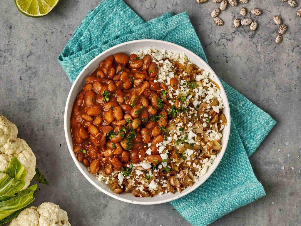Cauliflower Rice and Beans · Cauliflower rice and house-made pozole beans.