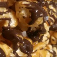 Salted Dark Chocolate Caramel · Our award winning recipe!  Dark Chocolate over Caramel Corn, lightly sprinkled with coarse g...