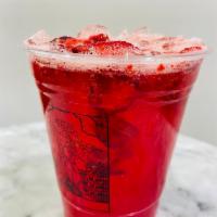 Strawberry Lemonade · 16 oz. Ice, strawberry syrup, organic lemonade, freeze dried strawberries. 