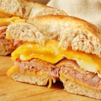 Ham, 2 Eggs and Cheese Sandwich · Ham, melted American Cheese, and 2 Eggs any style.