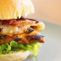 California Chicken Sandwich · Fresh Grilled or Crispy Chicken breast with melted Swiss cheese, crispy bacon, lettuces, tom...