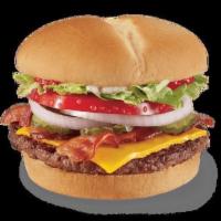 1/4 lb. Bacon Cheese Grill Burger · One 1/4 lb. 100% beef burger topped with melted cheese, thick-cut Applewood smoked bacon, th...