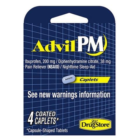 Advil PM 4 Count · Pain taking over your nighttime? Fight the strain of pain with Advil PM. It'll reduce your pain symptoms and help you sleep like a baby.