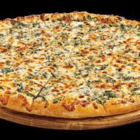 Spinach Alfredo Pizza · Creamy Alfredo sauce, 100% real cheese and spinach.