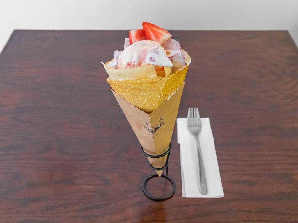 Strawberry Milky Way Crepe · Strawberries with sour cream. condensed milk. Strawberry ice cream