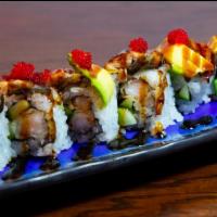 Draco Roll  · Shrimp tempura, cucumber BBQ eel, avocado & red tobiko