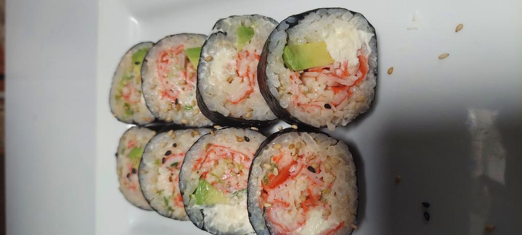 Dynamite roll · Spicy mix seafood salad with cream cheese and avocado 