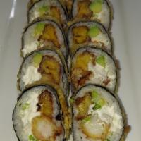 Tropical tempura  · Fried shrimp. Sweet plantain,cream cheese ,avocado   mayo,  tempura style 