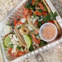 KETO SHRIMP TACOS  · SERVED WITH SHRIMP, CILANTRO,ONIONS, TOMATOES, ON 3 KETO TACOS TORTILLAS.