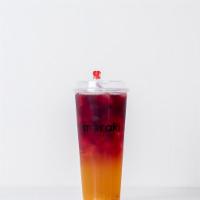 C8 Hibiscus Bliss · Mango and passionfruit plus hibiscus tea on top.