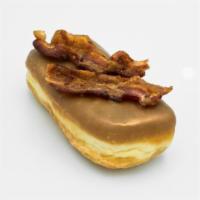 Bacon Maple Bar · Raised yeast doughnut with maple frosting and bacon on top!