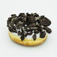 The Dirt · Raised yeast doughnut with vanilla frosting and chocolate cream-filled cookies.