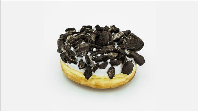 Vegan Dirt · Vegan raised yeast doughnut with vanilla frosting and chocolate cream-filled cookies.