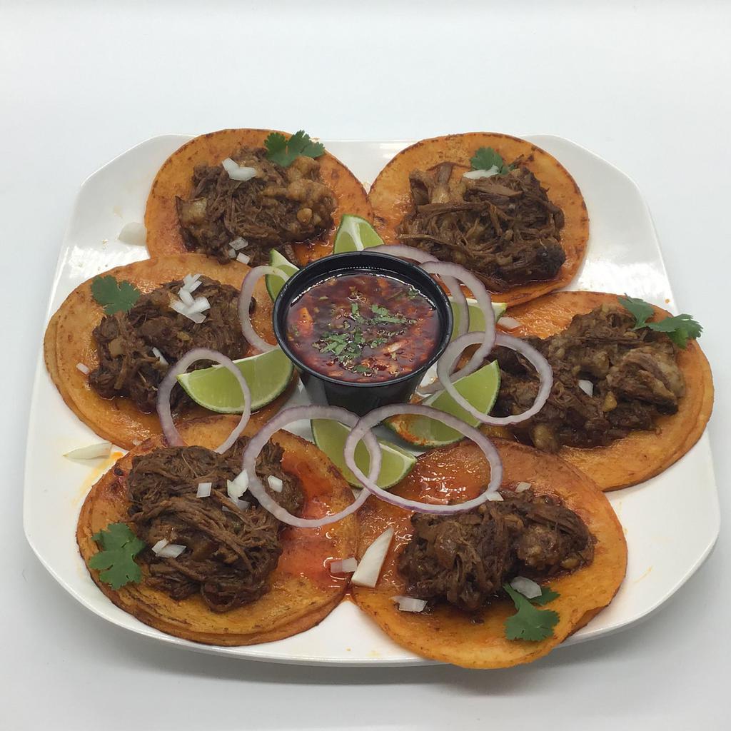 12 taquitos de birria ·  Seasoned Shredded meat, Slightly spicy, served with their own broth.
