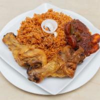 Jollof Rice · Served with choice of protein.