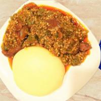Banku and Okra Soup · Banku serve with okra and choice of meat