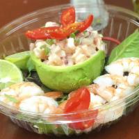 10. Palta Rellena de Camaron · Stuffed avocado with Peruvian shrimp salad.