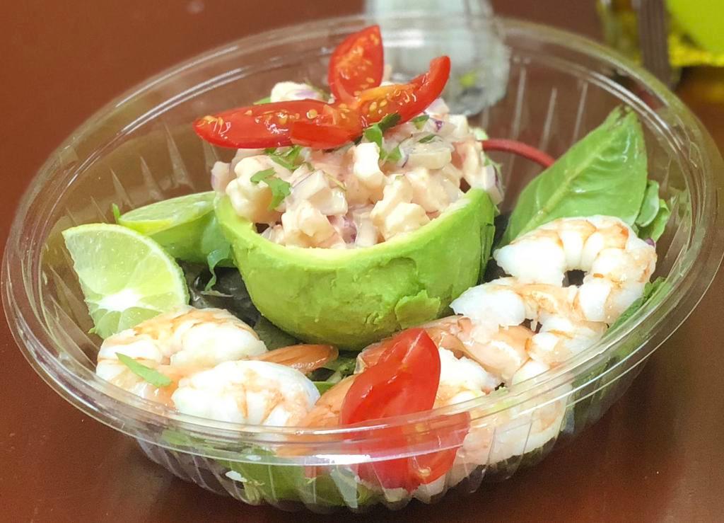 10. Palta Rellena de Camaron · Stuffed avocado with Peruvian shrimp salad.