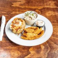 3 Fried Catfish Tenders · Large catfish fillet, cut into tenders battered & deep-fried Southern style. Served with you...