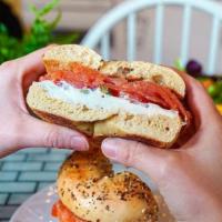 The Lox Bagel · Smoked salmon, cream cheese, tomatoes, red onions and capers.