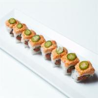 Panic Roll  · Spicy tuna, cucumber on top spicy crab and jalapeno, spicy sauce.