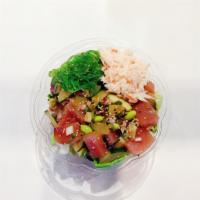 Classic Bowl · Ahi tuna, green onion, sweet onion, cucumber, edamame, crab salad, seaweed salad, roasted se...