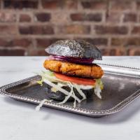 The Gallery Burger · Freshly Ground Seasoned Salmon, Toasted Squid Ink Brioche, Lettuce, Tomato, Pickled Red Onio...