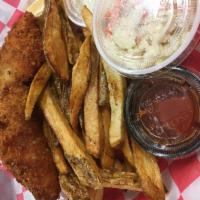 Fish and Chips · Fish fillets breaded and fried with our blend of panko and fresh crumbs, our tartar sauce, s...