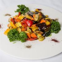 Sautee · Roasted vegetables: eggplant, zucchini, tomatoes, red and yellow pepper, onion, garlic.