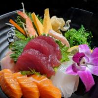 12 Pieces Chirashi · A variety of raw fish over seasoned rice. Served with soup or salad.