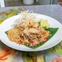 Pad Thai · Thai cuisine most famous with choices of shrimp or chicken with eggs, dried red beancurd, sp...