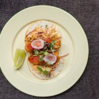 Fish Tacos x2 · Tilapia, fried or grill, chipotle aioli, citrus salw, pico de gallo and salsa morita