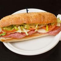 Italian Sandwich · Ham, prosciutto, genoa salami, pepperoni, Provolone cheese, lettuce, tomato, roasted peppers...
