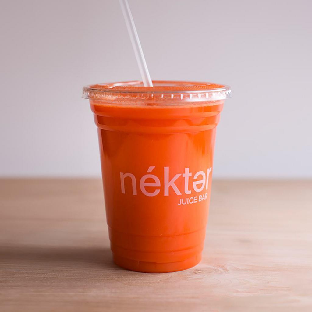 Buzz · Feel an instant buzz of energy, add cayenne pepper for a metabolizing kick! Carrot, orange, lemon and ginger. 160 / 240 / 320 cal.