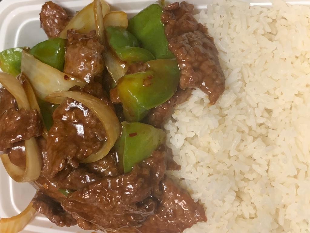 C1.Pepper Steak with Onion Combo Platter · Hot and spicy.