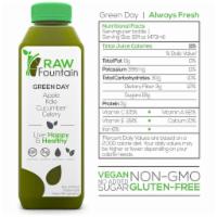 Green Day, RAW, Cold-Pressed, All Natural, 16oz · Granny Smith Apple
Celery
Cucumber
Kale