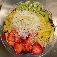 11. Paradise Bowl · Topped with kiwi, pineapple, strawberry, granola, coconut flakes, hemp seeds, and honey.