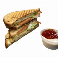 60. Grilled Chicken Panini · Grilled Chicken, Tomato, Lettuce, Mozzarella Cheese, Light Mayo