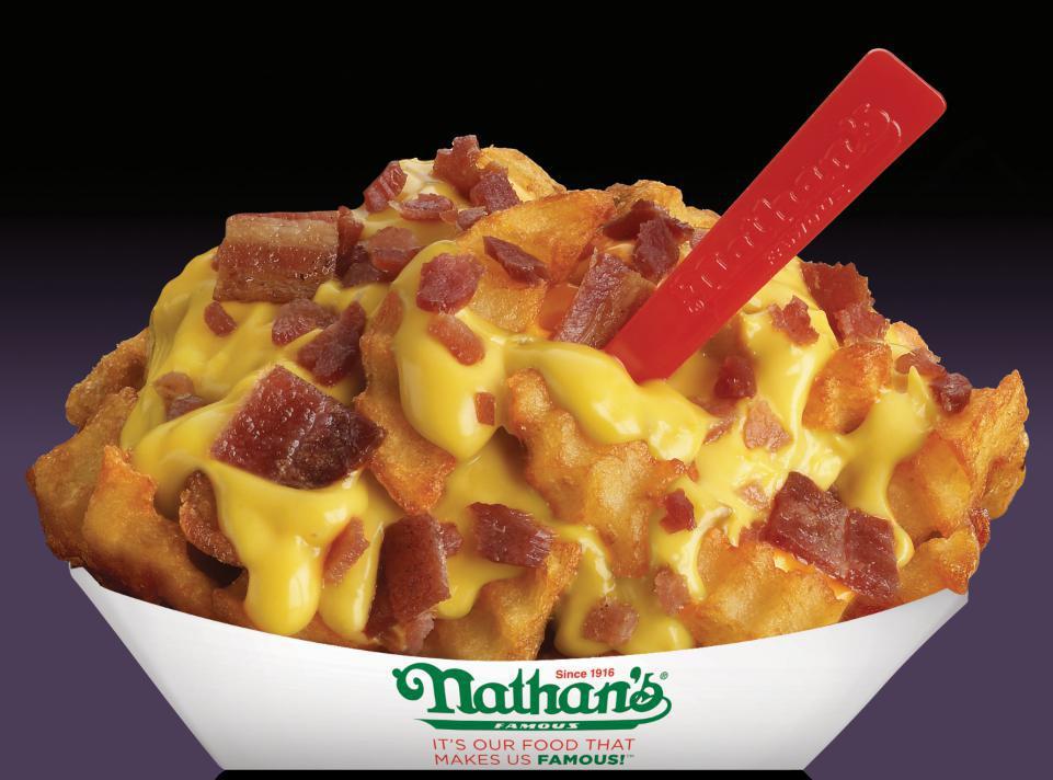 Bacon Cheese Fries · Nathan's famous crinkle cut fries topped with melted cheddar cheese and bacon