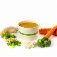 Miso Broccoli Soup · miso paste, ginger, broccoli, cauliflower, cilantro, green onion, cashew, cayenne, salt, pep...