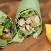 Hawaiian Wrap · Wrap made with Chicken, Pineapple, Red onion, Cilantro, Romaine lettuce and served with ging...