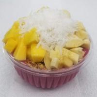 16 oz. Tropical Pitaya Bowl · Organic pitaya blended with mango, banana, almond milk. Topped with: granola, manga, banana,...