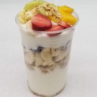 Yogurt Parfait · law fat yogurt layered with Granola and fresh fruits .