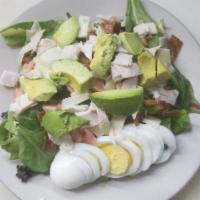 Cobb Salad · Lettuce, tomatoes, bacon, hard boiled egg, avocado, Swiss cheese and turkey. 
