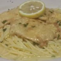 Chicken Francese Dinner · Served over pasta, over rice or potato and vegetable with choice of soup or salad and garlic...