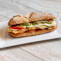 Chicken Calabrese · Grilled Chicken, Tomatoes, ROasted Red Peppers, Fresh Mozzarella & Pesto Aioli on Ciabatta H...