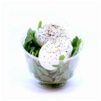 Egg Power Snack · 2 Hard boiled Eggs, Spinach and Black Pepper.