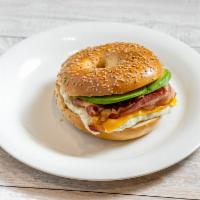 The New Yorker · Four egg white, bacon, american cheese and avocado.