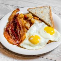 2 Eggs Platter Any Style · Served with potatoes and toast.