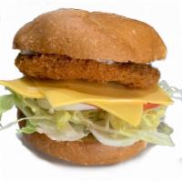 Crispy Chicken Sandwich · includes lettuce, tomatoes, American cheese and mayonnaise on a roll